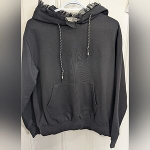 Molly Bracken Black Hoodie with Ruffle Detail XS